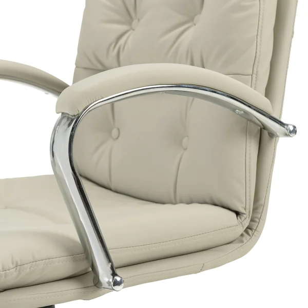 Chaise de bureau à roulettes cuir matelassé beige dossier carré SORANO