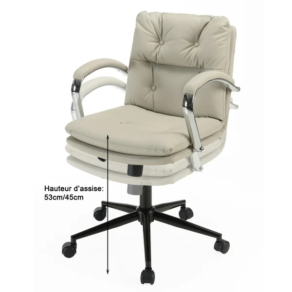Chaise de bureau à roulettes cuir matelassé beige dossier carré SORANO
