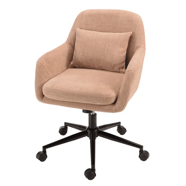 Chaise de bureau à roulettes en tissu rose dossier carré SORANO