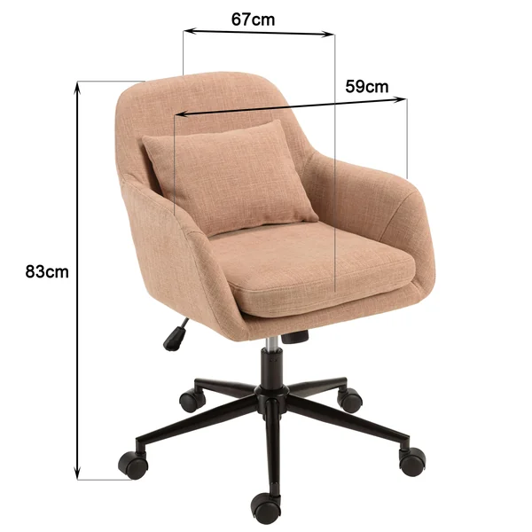 Chaise de bureau à roulettes en tissu rose dossier carré SORANO