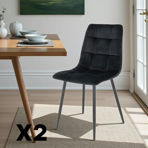 Chaise de salle à manger noire motif damier (lot de 2) TARAZ