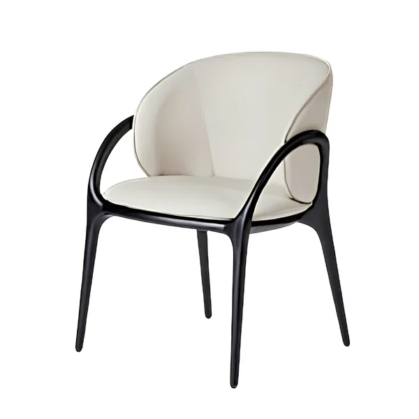 Chaise en cuir gris clair dos rond accoudoirs bois noir ALDER