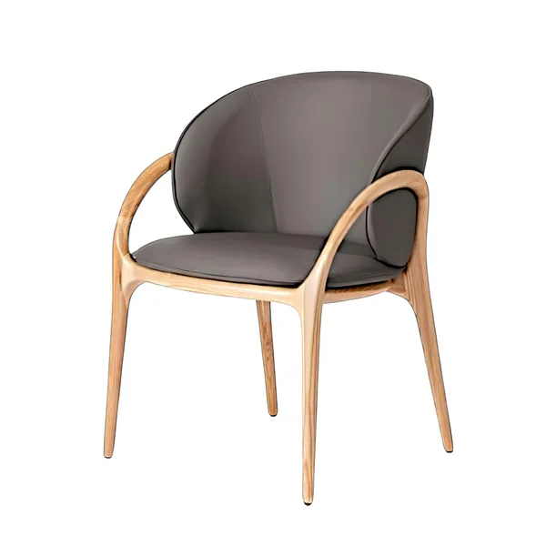 Chaise en cuir gris foncé dos rond accoudoirs bois clair ALDER