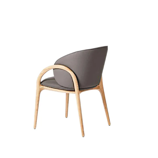 Chaise en cuir gris foncé dos rond accoudoirs bois clair ALDER