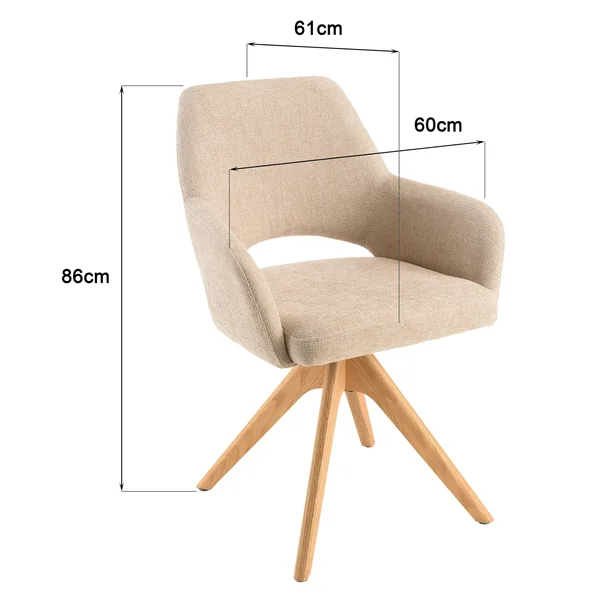 Chaise pivotante beige dossier droit - pieds bois LINEA