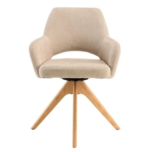 Chaise pivotante beige dossier droit - pieds bois LINEA