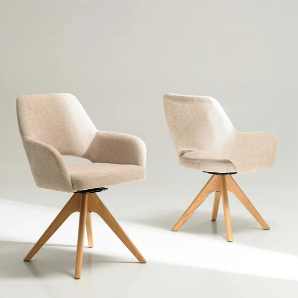 Chaise pivotante beige dossier droit - pieds bois LINEA