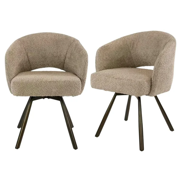 Chaise pivotante en bouclette sable pieds bronze (x2) CREEK