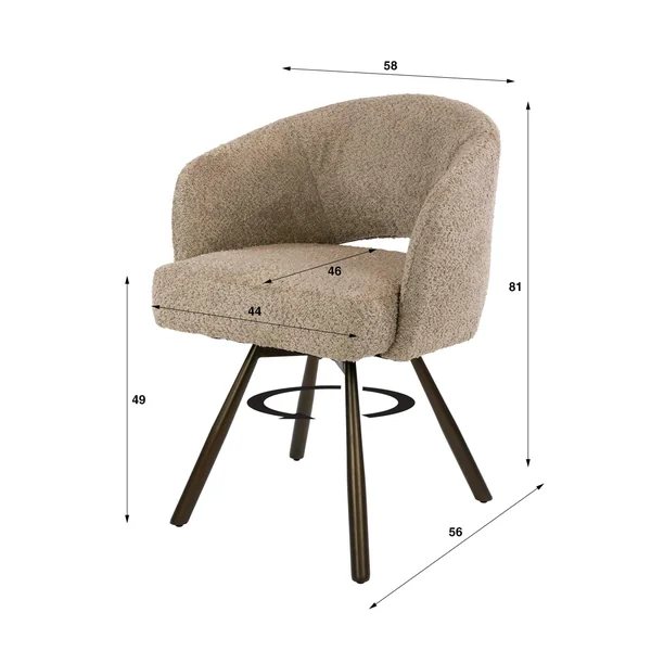 Chaise pivotante en bouclette sable pieds bronze (x2) CREEK
