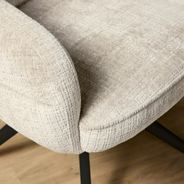 Chaise pivotante tissu blanc chenille pied noir (x2) CORTINA