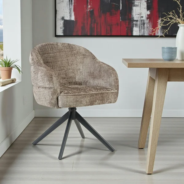 Chaise pivotante tissu marron chenille pied noir (x2) CORTINA
