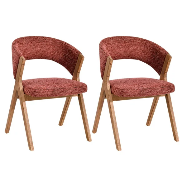 Chaise rouge bois et tissu, forme ronde (lot de 2) AGADE
