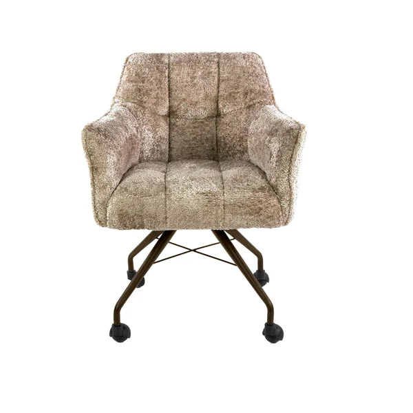 Chaise à roulettes sable tissu bouclette pied bronze (lot de 2) MELBOURNE