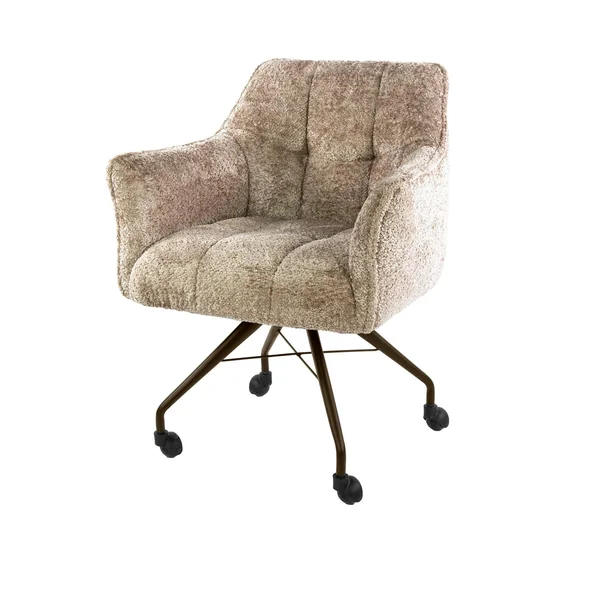 Chaise à roulettes sable tissu bouclette pied bronze (lot de 2) MELBOURNE