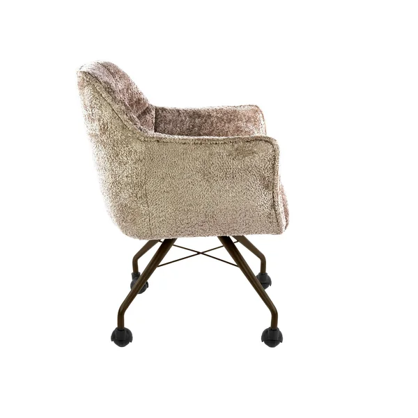 Chaise à roulettes sable tissu bouclette pied bronze (lot de 2) MELBOURNE