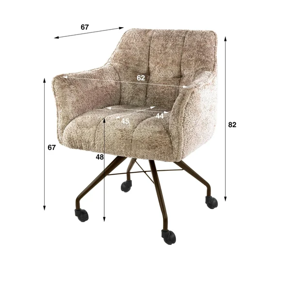 Chaise à roulettes sable tissu bouclette pied bronze (lot de 2) MELBOURNE