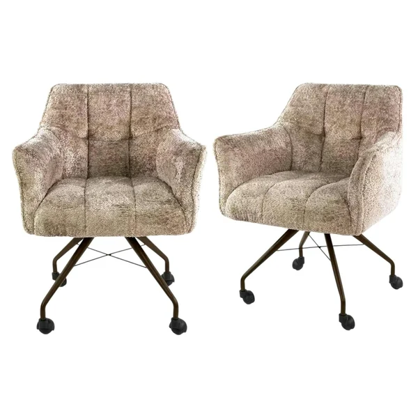 Chaise à roulettes sable tissu bouclette pied bronze (lot de 2) MELBOURNE