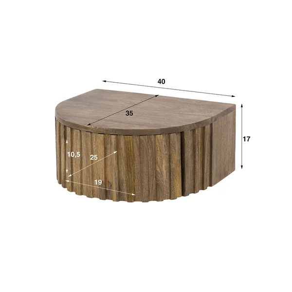 Chevet suspendu style nature en manguier massif H 17 cm Richie