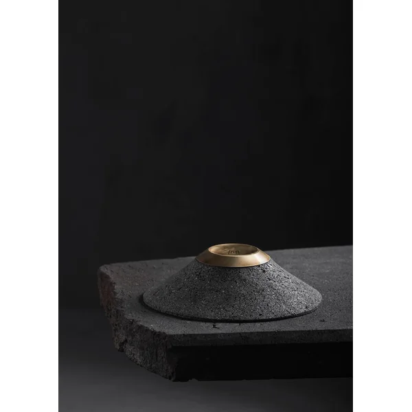 CHIMBORAZO Decorative Volcanic Stone Bowl with Aged Bronze Detail