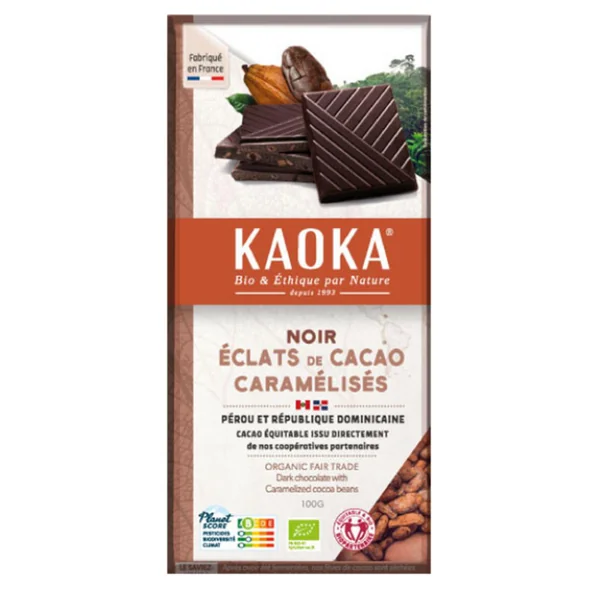 Chocolat noir bio aux éclats de cacao caramélisés Kaoka - 100 g