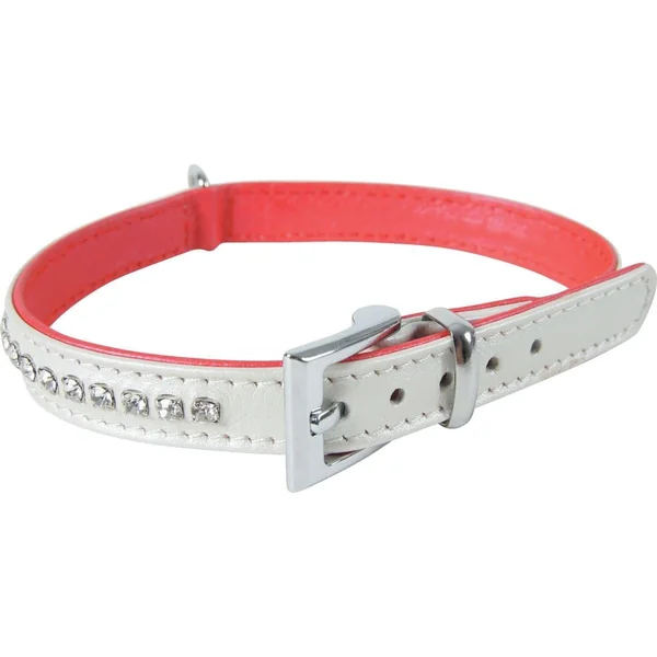 Collier cuir strass Victoria - 31 à 35cm - nacré
