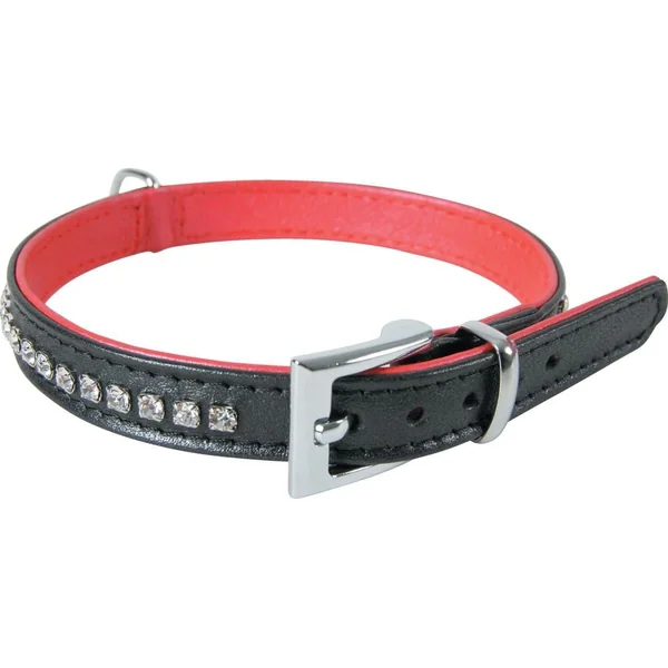 Collier cuir strass Victoria - 31 à 35cm - noir