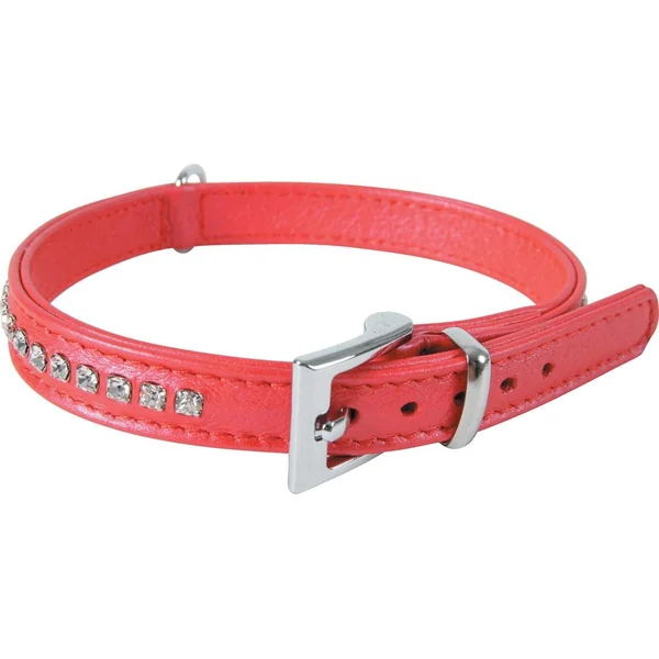Collier cuir strass Victoria - 31 à 35cm - rouge