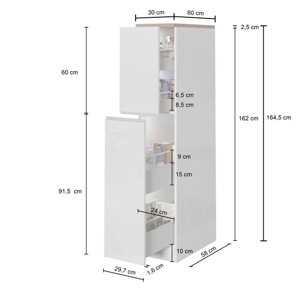 Colonne de cuisine 2 tiroirs anthracite mat/chêne wotan Solena