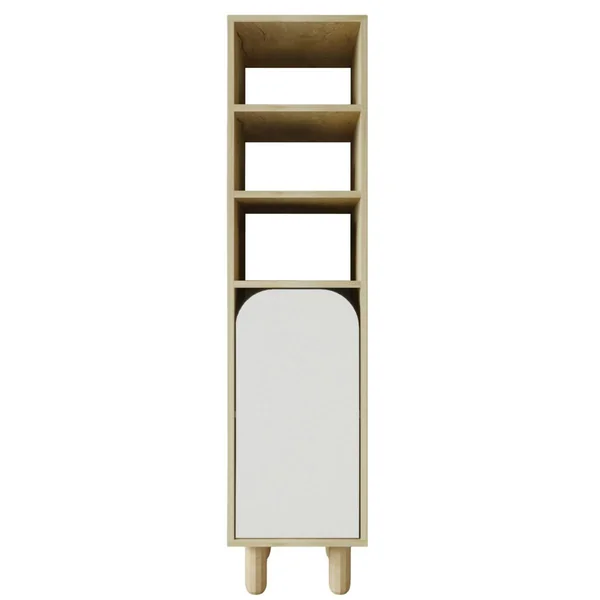 Colonne de rangement effet bois, 1 porte blanche courbe VAREN