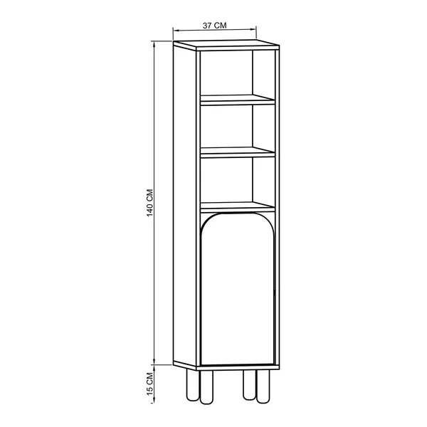 Colonne de rangement effet bois, 1 porte blanche courbe VAREN