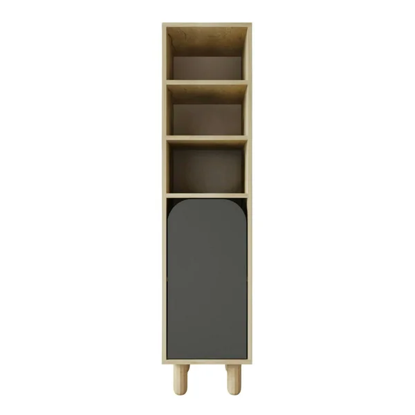 Colonne de rangement effet bois, 1 porte grise courbe VAREN
