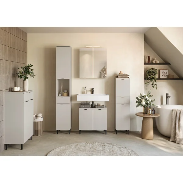 Colonne de salle de bain moderne H 190 cm gris cachemire Ariana