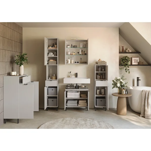 Colonne de salle de bain moderne H 190 cm gris cachemire Ariana