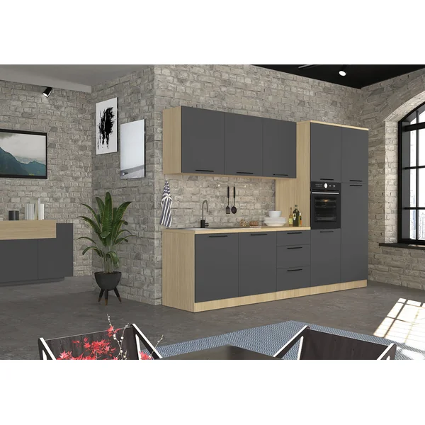 Colonne pour frigo encastrable anthracite mat/chêne Louna