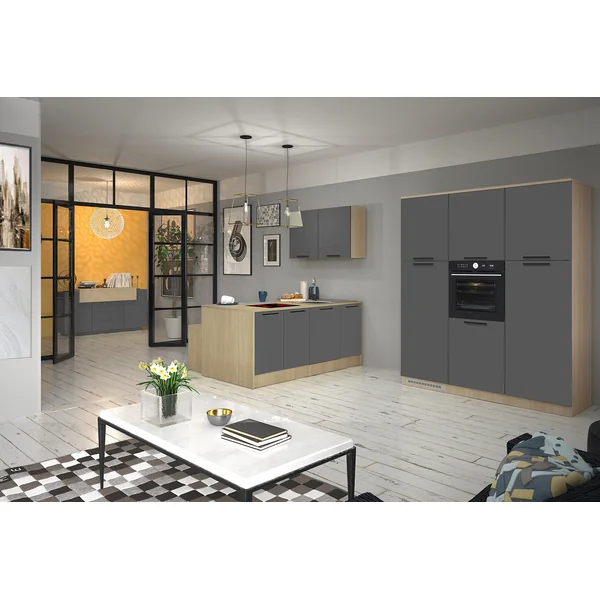 Colonne pour frigo encastrable anthracite mat/chêne Louna