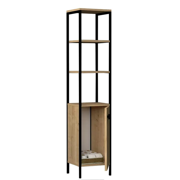 Colonne salle de bains effet chêne 1 porte 3 étagères JENA