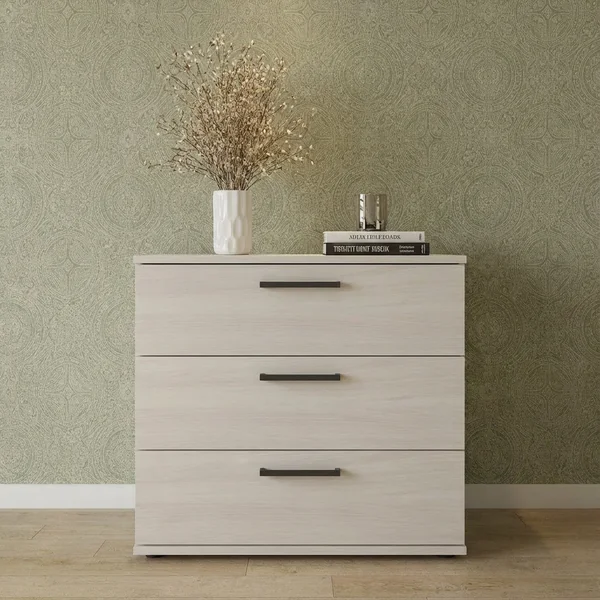 Commode contemporaine 3 tiroirs chêne clair Lolita