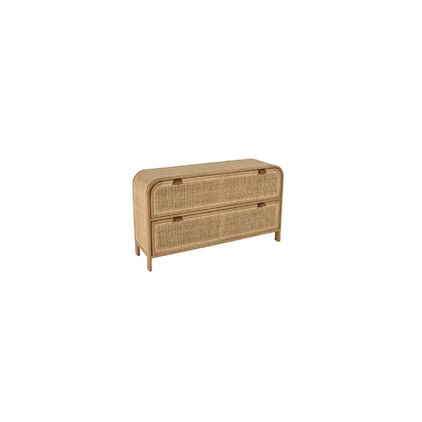 Commode forme arrondie en mindi et rotin naturel 2 tiroirs TIVARO