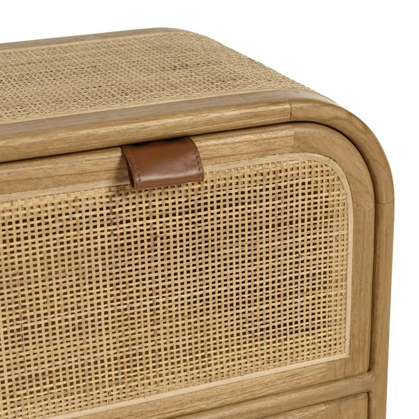 Commode forme arrondie en mindi et rotin naturel 2 tiroirs TIVARO