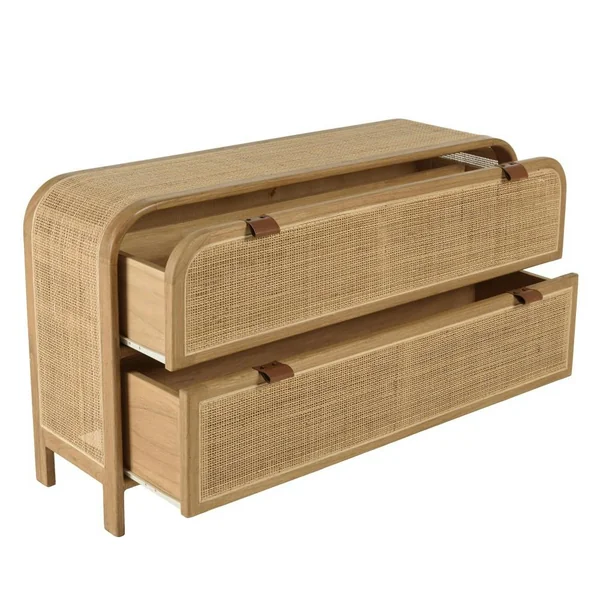 Commode forme arrondie en mindi et rotin naturel 2 tiroirs TIVARO
