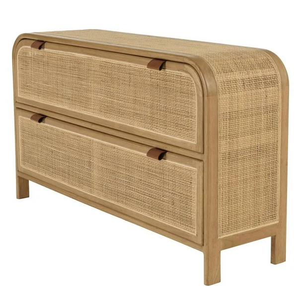 Commode forme arrondie en mindi et rotin naturel 2 tiroirs TIVARO