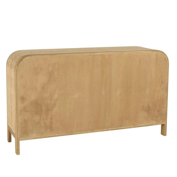 Commode forme arrondie en mindi et rotin naturel 2 tiroirs TIVARO