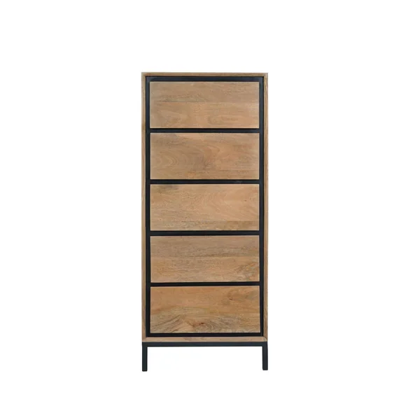 Commode étroite bois cadre noir 5 tiroirs UVEA