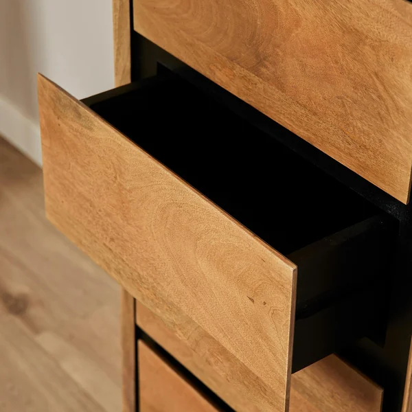 Commode étroite bois cadre noir 5 tiroirs UVEA