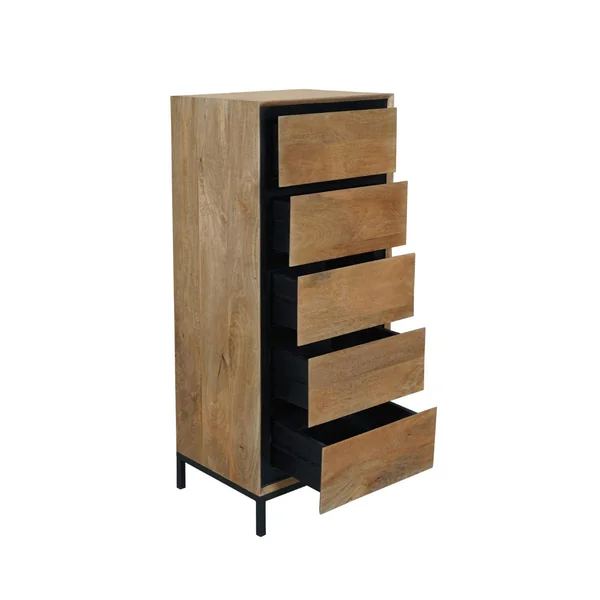 Commode étroite bois cadre noir 5 tiroirs UVEA