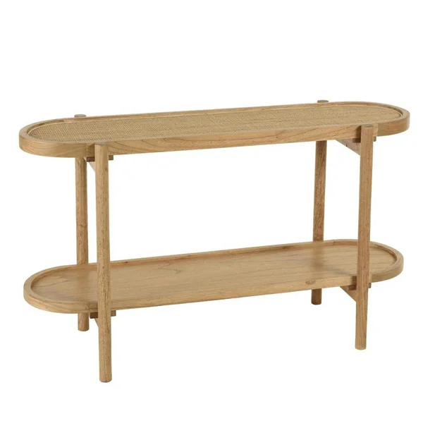 Console en mindi avec tablette supérieure en rotin naturel TIVARO