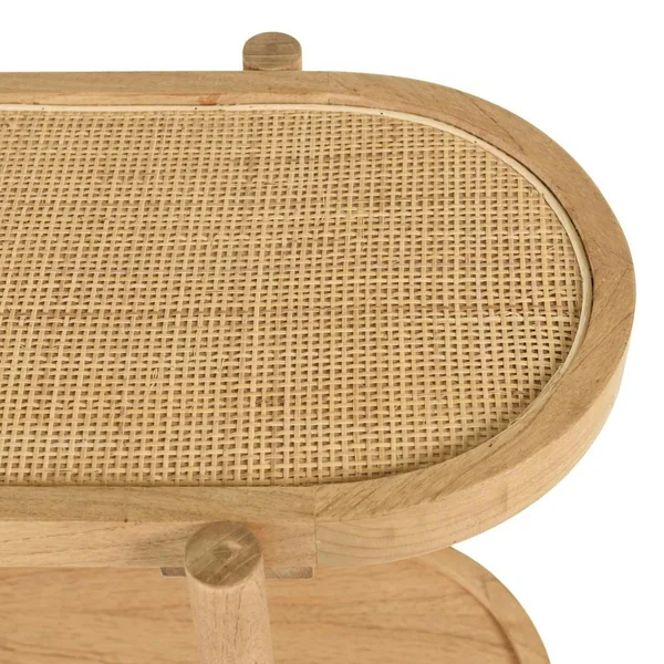 Console en mindi avec tablette supérieure en rotin naturel TIVARO
