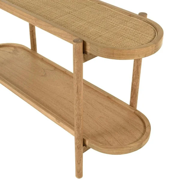 Console en mindi avec tablette supérieure en rotin naturel TIVARO