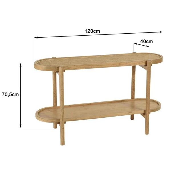 Console en mindi avec tablette supérieure en rotin naturel TIVARO