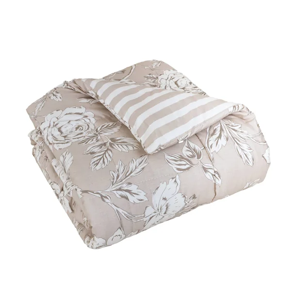 Couette imprimée et deux taies d'oreiller coton (200 x 200 cm) Lara Beige